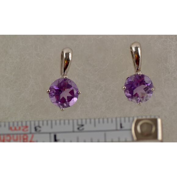 Sterling Silver Amethyst Earrings Drop Dangle Round Cut Made in China 925 - Picture 4 of 9
